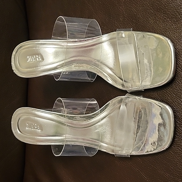 ZARA NWOT, Transparent Heeled Sandals - size 7 ( EU 37) Silver Heel height 3.9 " - Picture 2 of 12